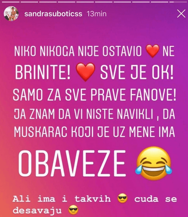 Aleksandra Subotić oglasila se putem društvene mreže Instagram - Avaz