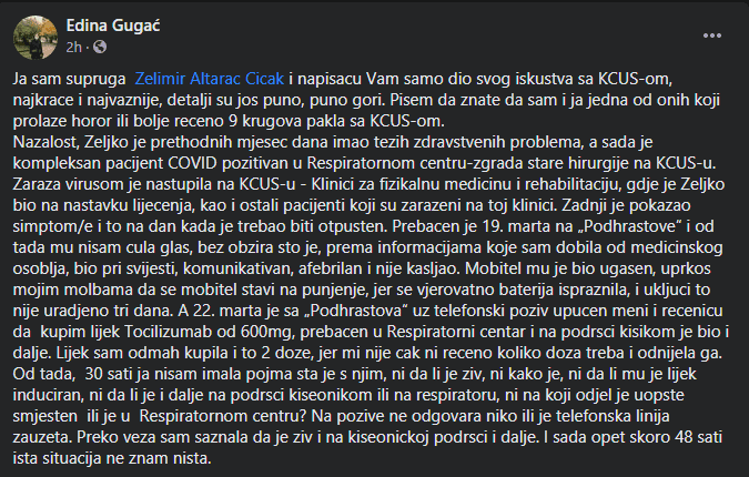 Objava Edine Gugać na Facebooku - Avaz