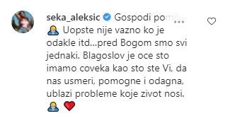 Komentar Seke Aleksić na Instagramu - Avaz