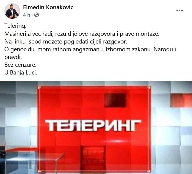 Status Konakovića na Facebooku - Avaz