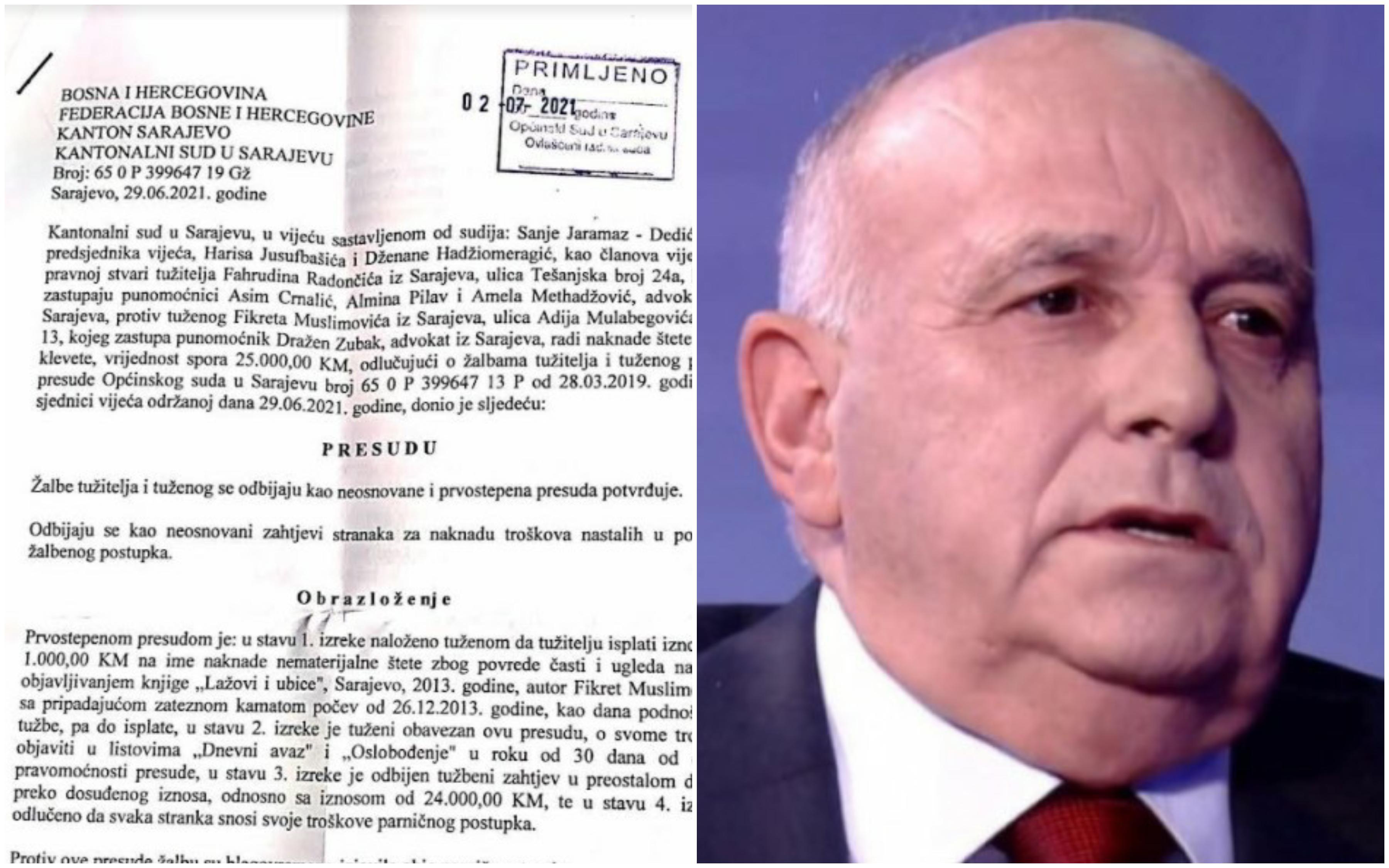 Fikret Muslimović, bivši visoki funkcioner KOS-a, jedan od ideologa SDA i bivši savjetnik Bakira Izetbegovića, iznosio lažne tvrdnje o Fahrudinu Radončiću - Avaz