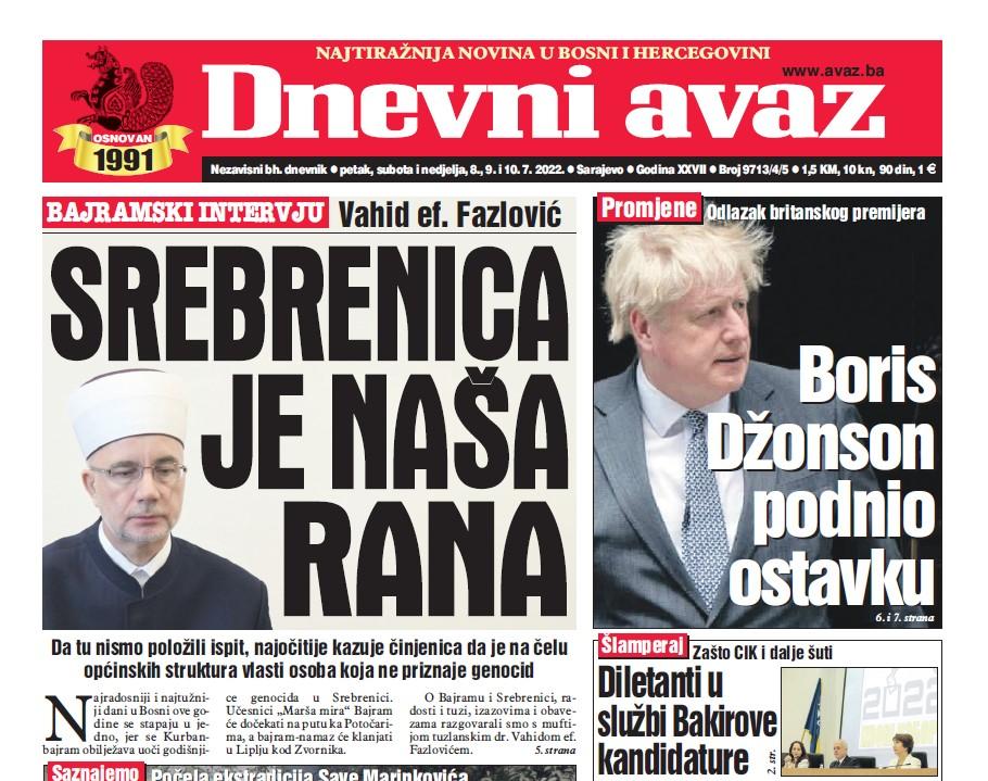 U trobroju "Dnevnog avaza" čitajte: Srebrenica je naša rana