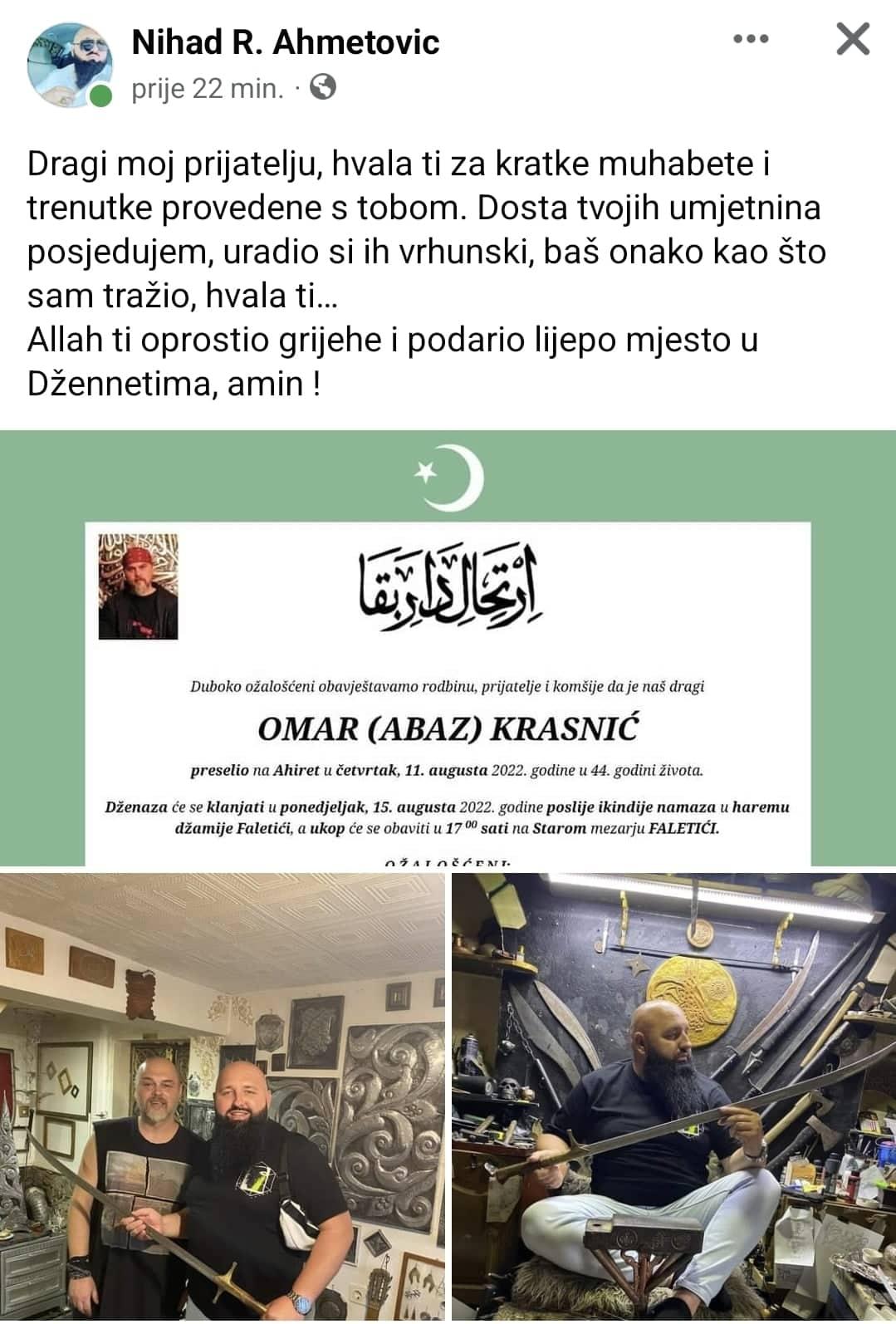 Facebook status imama Nihada ef. Ahmetovića - Avaz