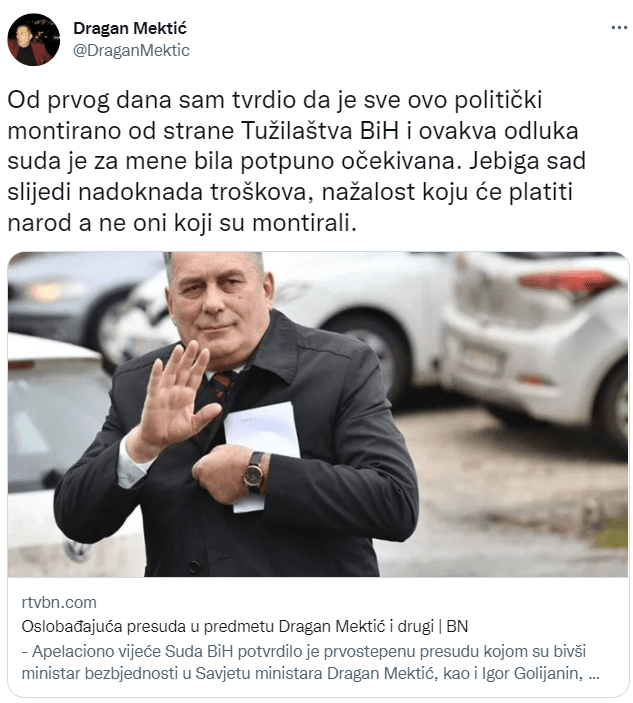Tvit Dragana Mektića - Avaz