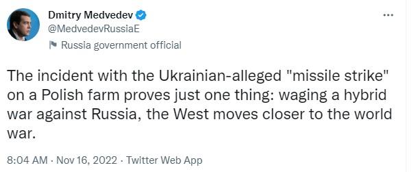 Objava Medvedeva na Twitteru - Avaz