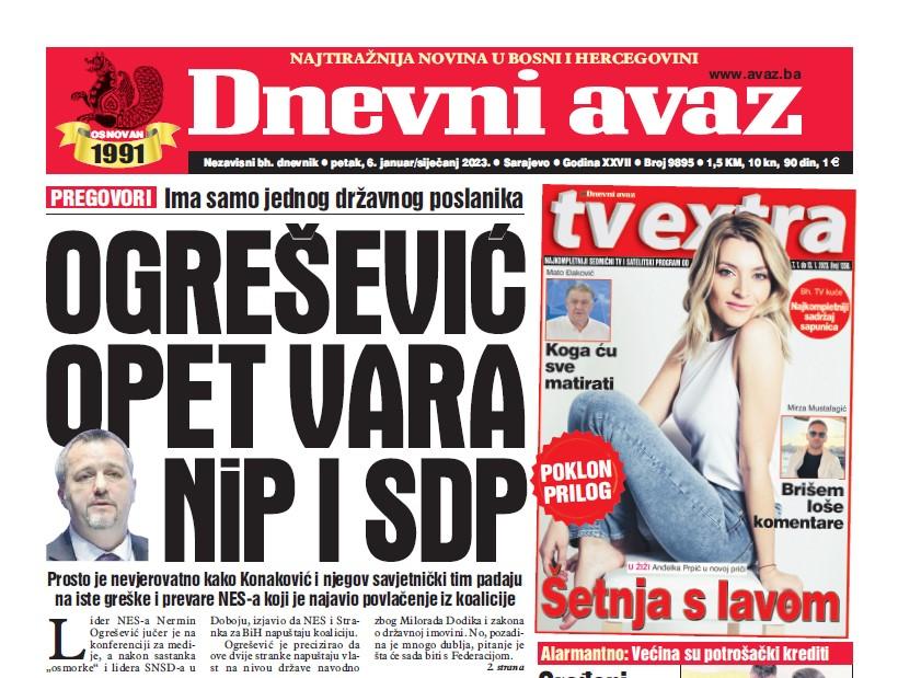 Danas u "Dnevnom avazu" čitajte: Ogrešević opet vara NiP i SDP