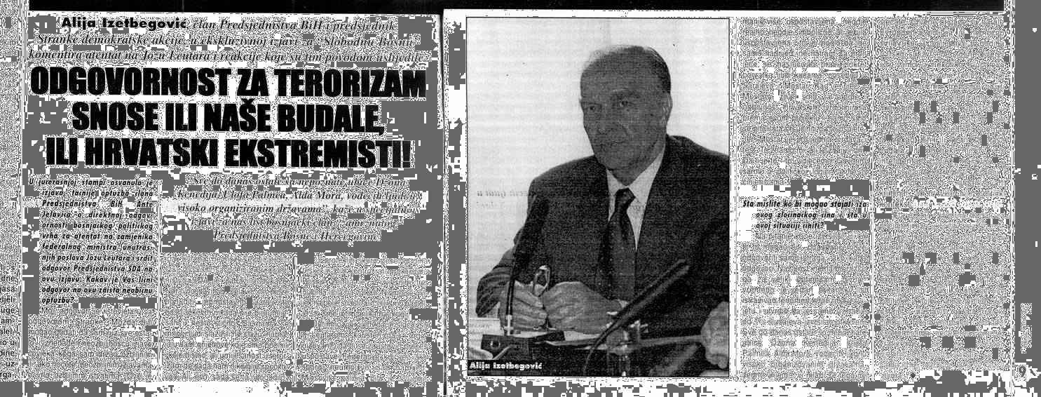 Faksimil mini intervjua Alije Izetbegovića za “Slobodnu Bosnu” od 20. marta 1999. godine o slučaju “Leutar” - Avaz