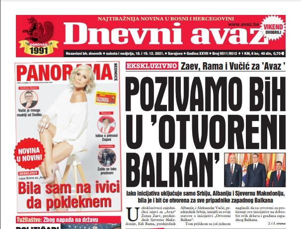 U dvobroju "Dnevnog avaza": Pozivamo BiH u “Otvoreni Balkan”