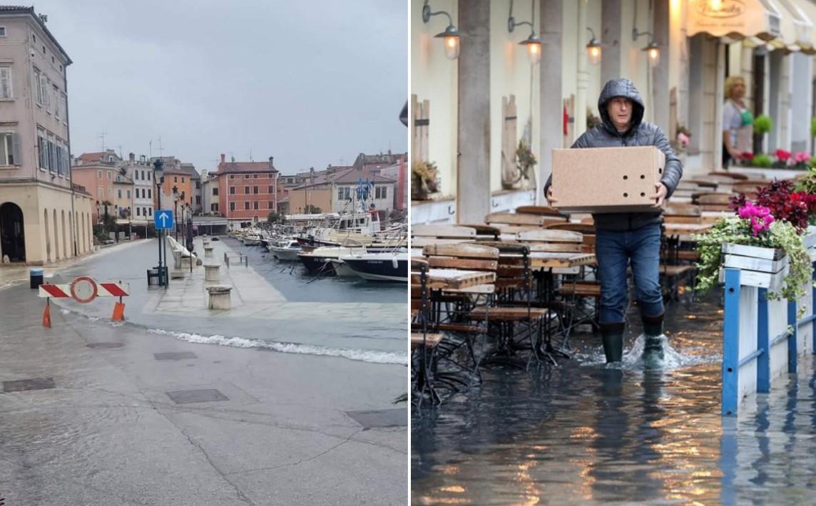 Poplave u Hrvatskoj: Automobili plivaju na pulskoj rivi, centar Rovinja pod vodom