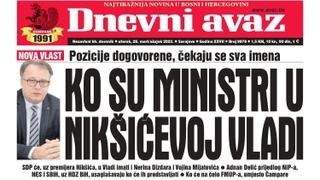 Danas u "Dnevnom avazu" čitajte: Ko su ministri u Nikšićevoj vladi