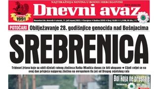 U današnjem "Dnevnom avazu" čitajte: Srebrenica