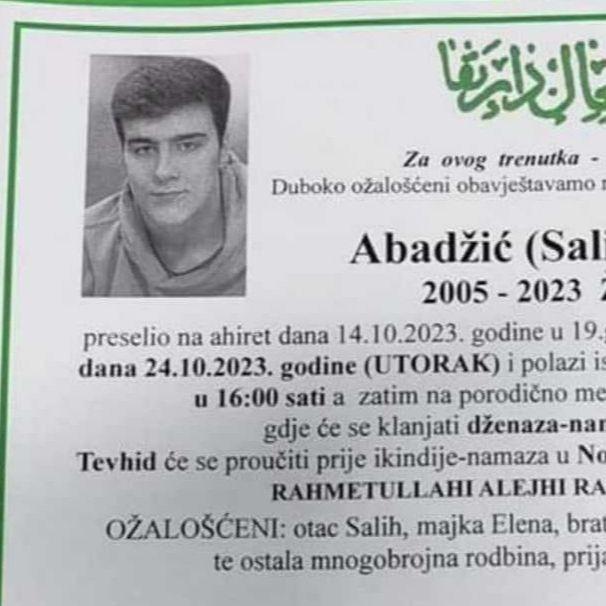 Tragedija: U 19. godini preminuo Edin Abadžić