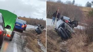 Nesreća na Rostovu: Automobil sletio s ceste i završio na krovu