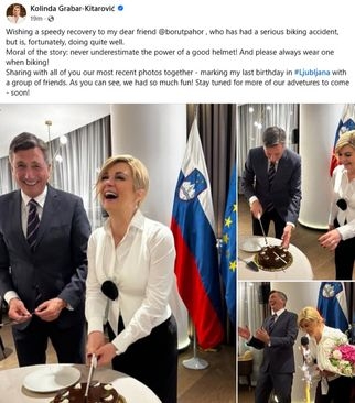 Kolinda Grabar-Kitarović reagovala na povredu koju je zadobio Borut Pahor: "Nosite kacige"