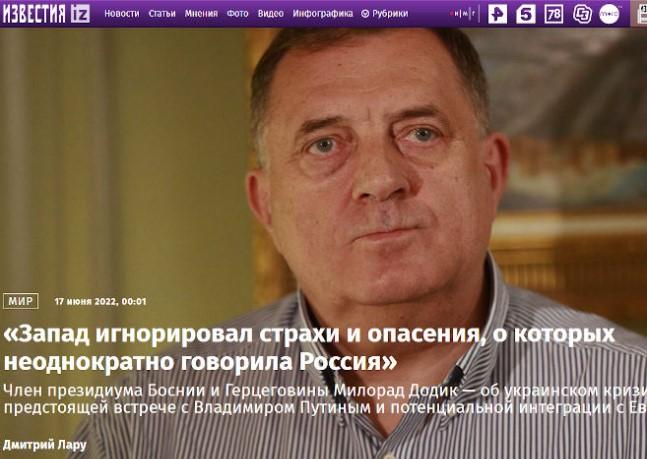 Dodik: Razgovor s Putinom o Ukrajini ako bude voljan za to - Avaz
