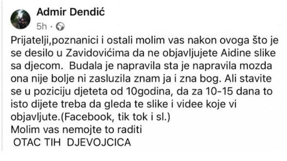 Objava Dendića na Facebooku - Avaz