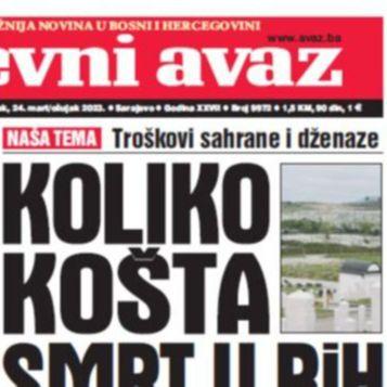 U današnjem "Dnevnom avazu" čitajte: Koliko košta smrt u BiH